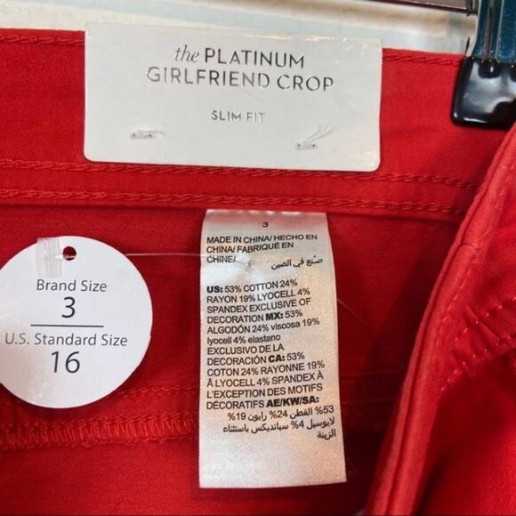 Chico’s Pants Stretch Fit Bold Color Red Orange The Girlfriend Crop Size 16 NWT - Picture 2 of 11